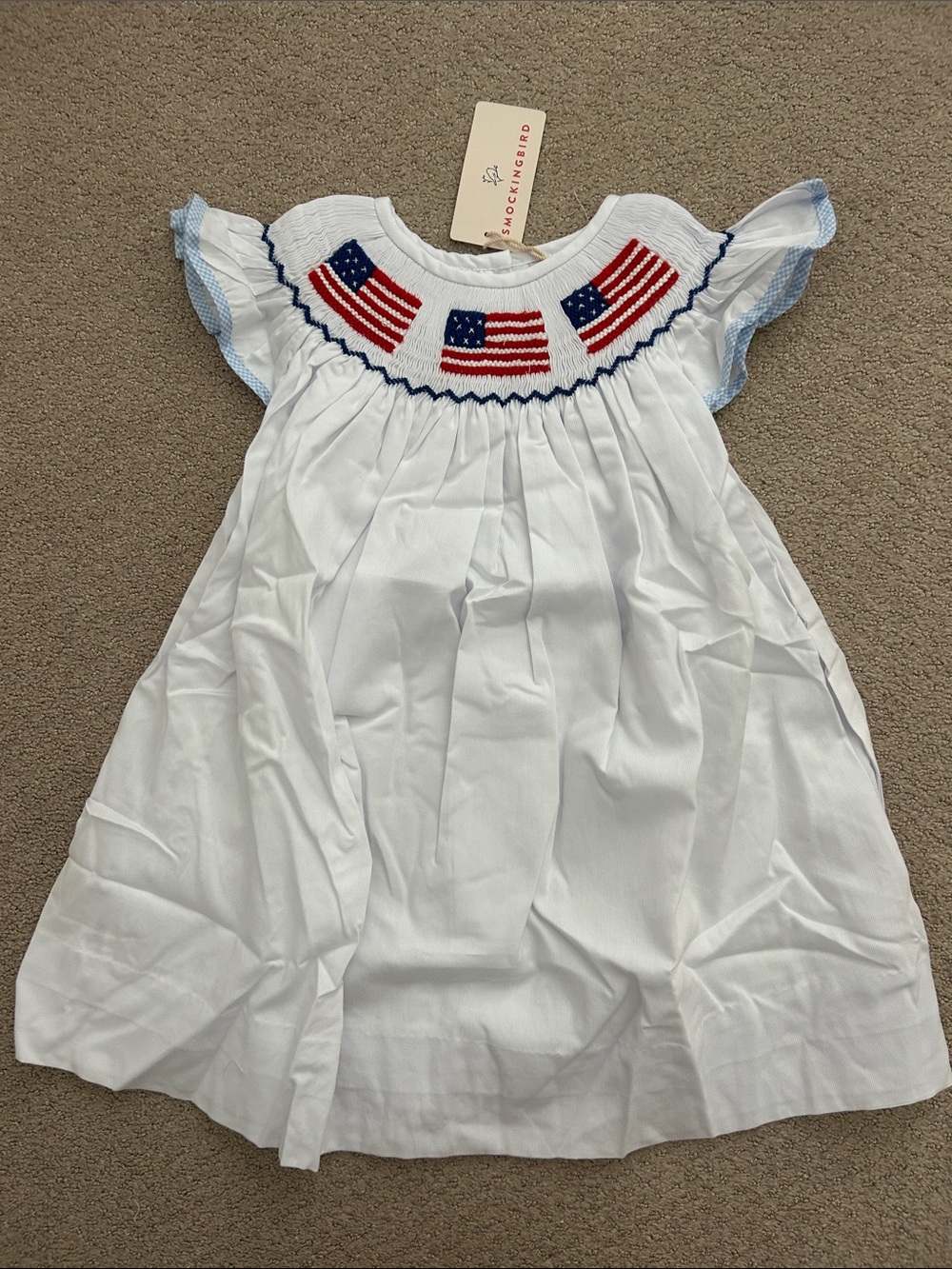 NWT Smockingbird white flag smocked dress